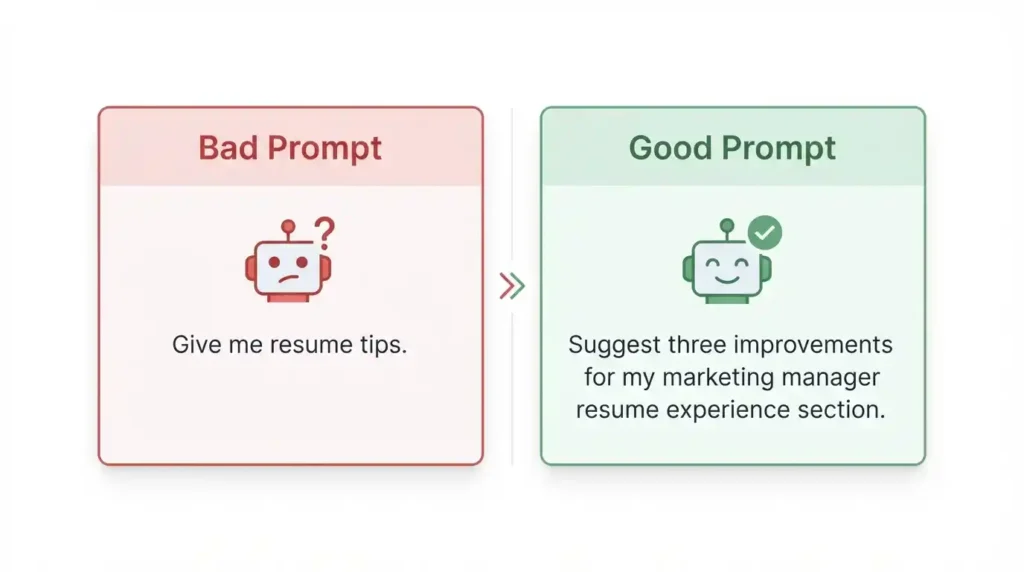 Example of a specific AI prompt compared with a vague prompt