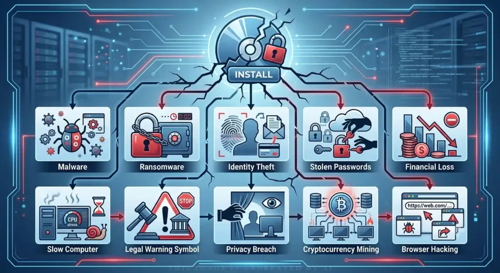 cracked software installation leading to multiple dangers