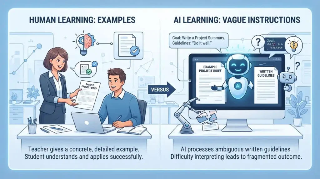 Few-shot prompting example demonstrating how AI learns from examples