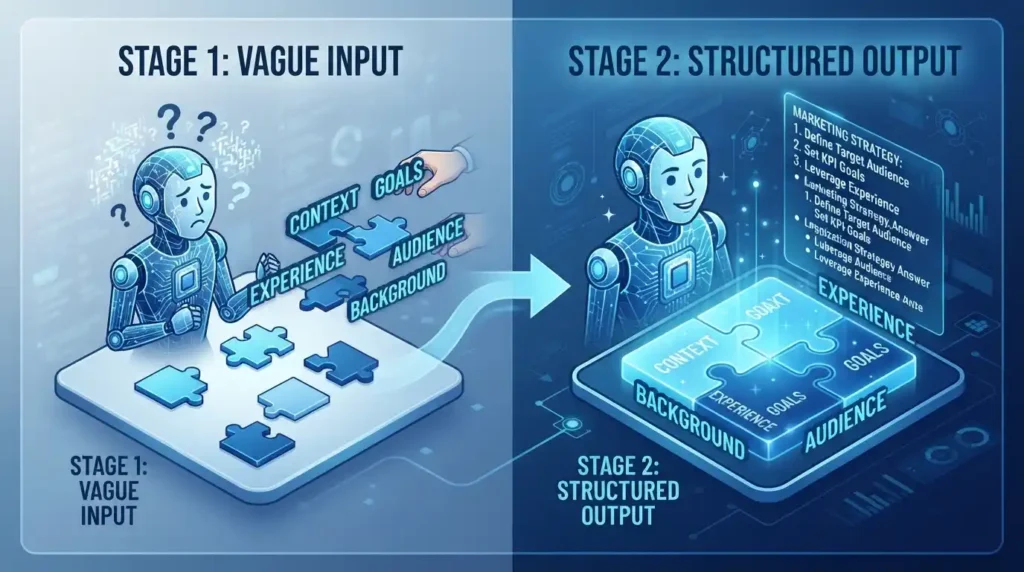 Visual showing how adding context improves AI prompt quality