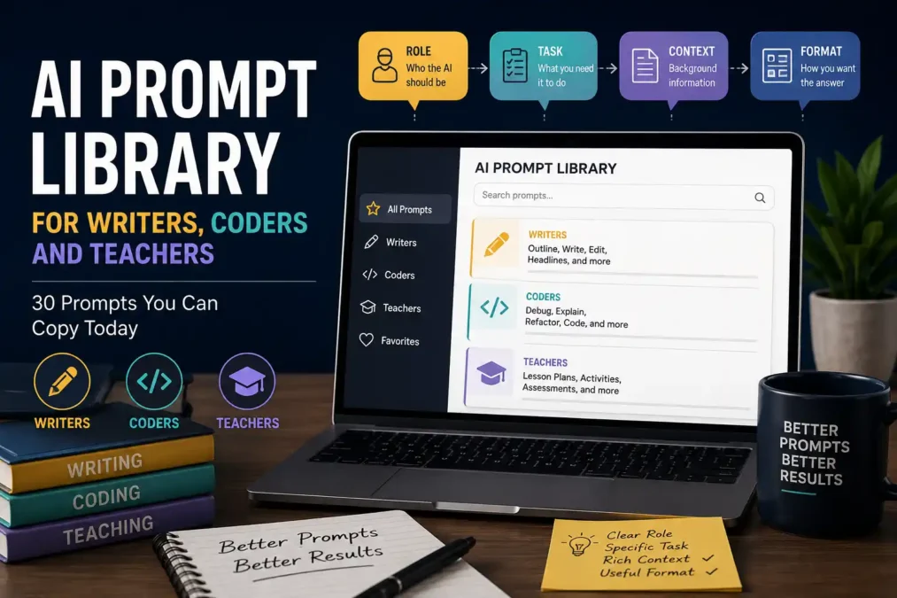 AI Prompt Library for Writers, Coders and Teachers: 30 Prompts You Can Copy Today